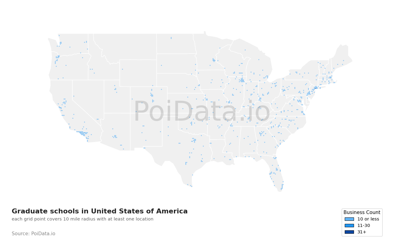 Graduate school density map for Florida, United States