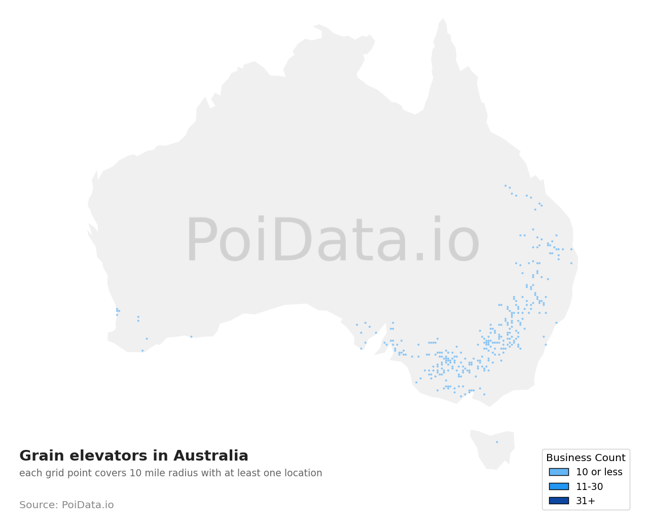 Grain elevator density map for Australia