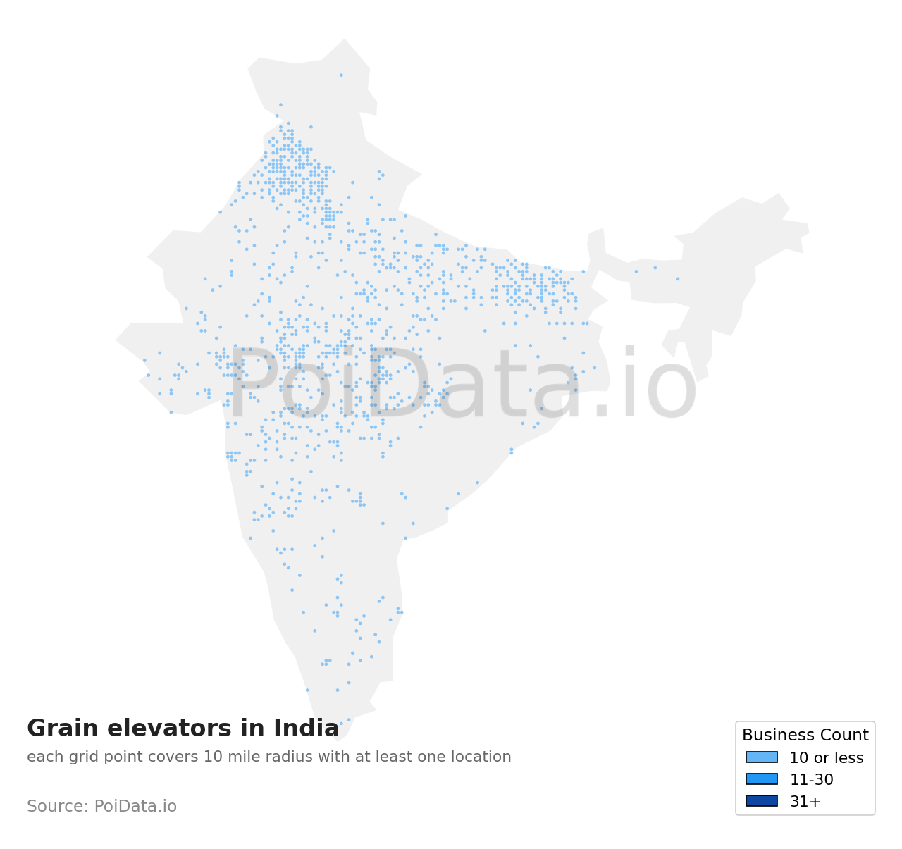 Grain elevator density map for India
