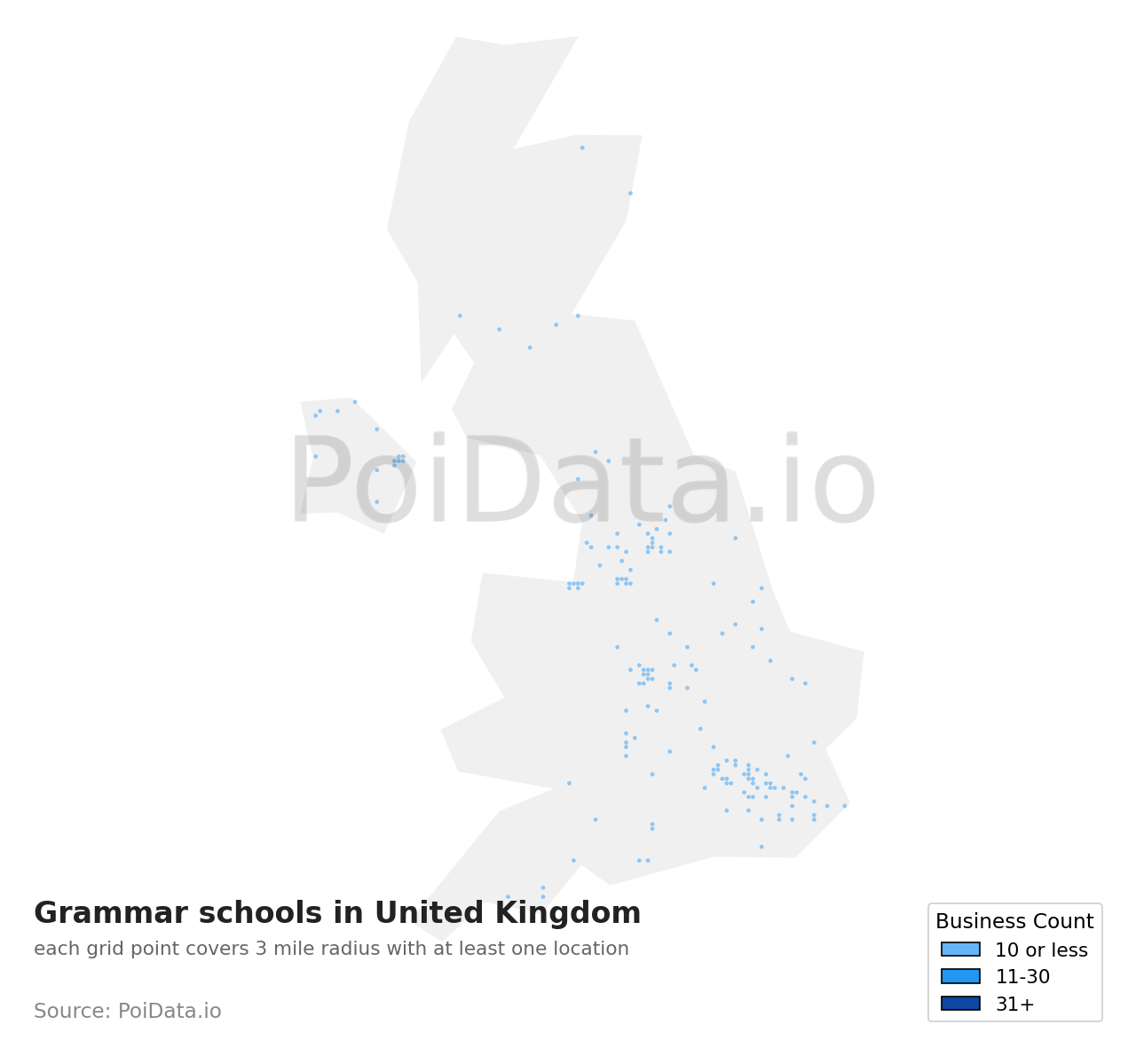 Grammar school density map for United Kingdom