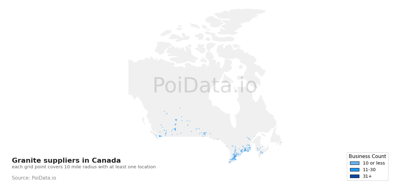 Granite supplier density map for British Columbia, Canada