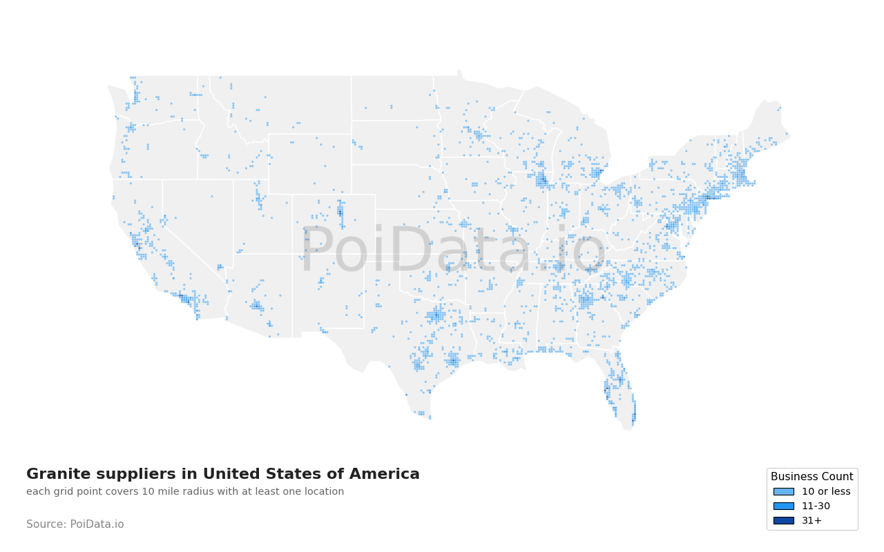 Granite supplier density map for United States