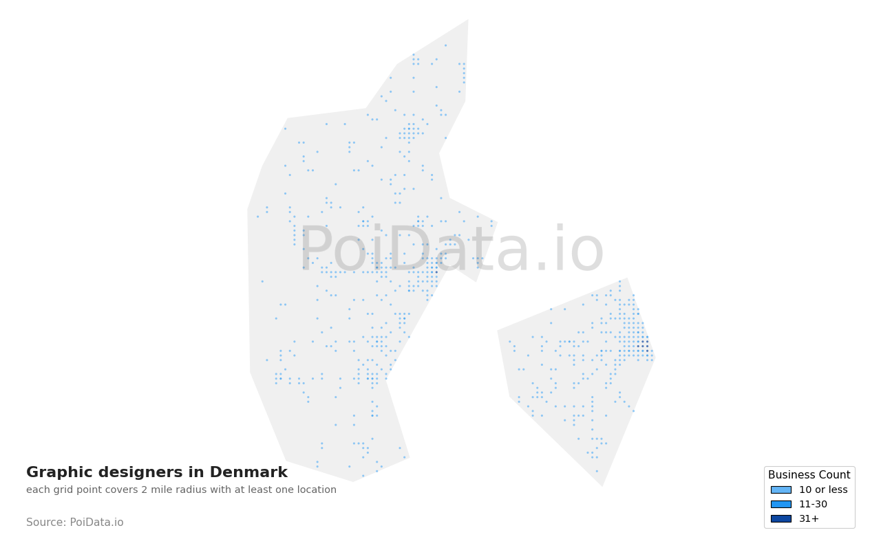 Graphic designer density map for Denmark