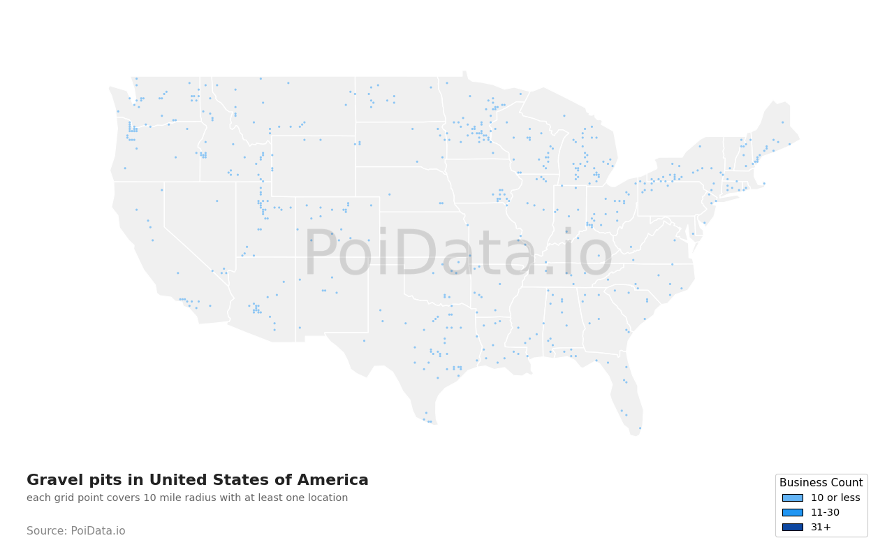 Gravel pit density map for Florida, United States