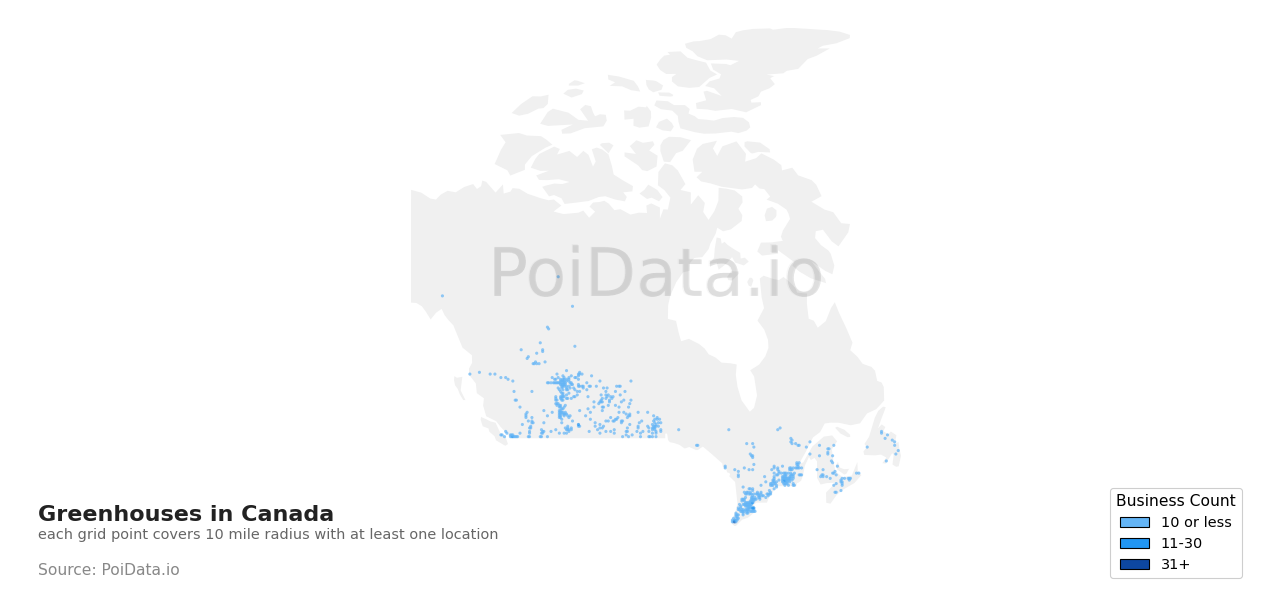 Greenhouse density map for Manitoba, Canada