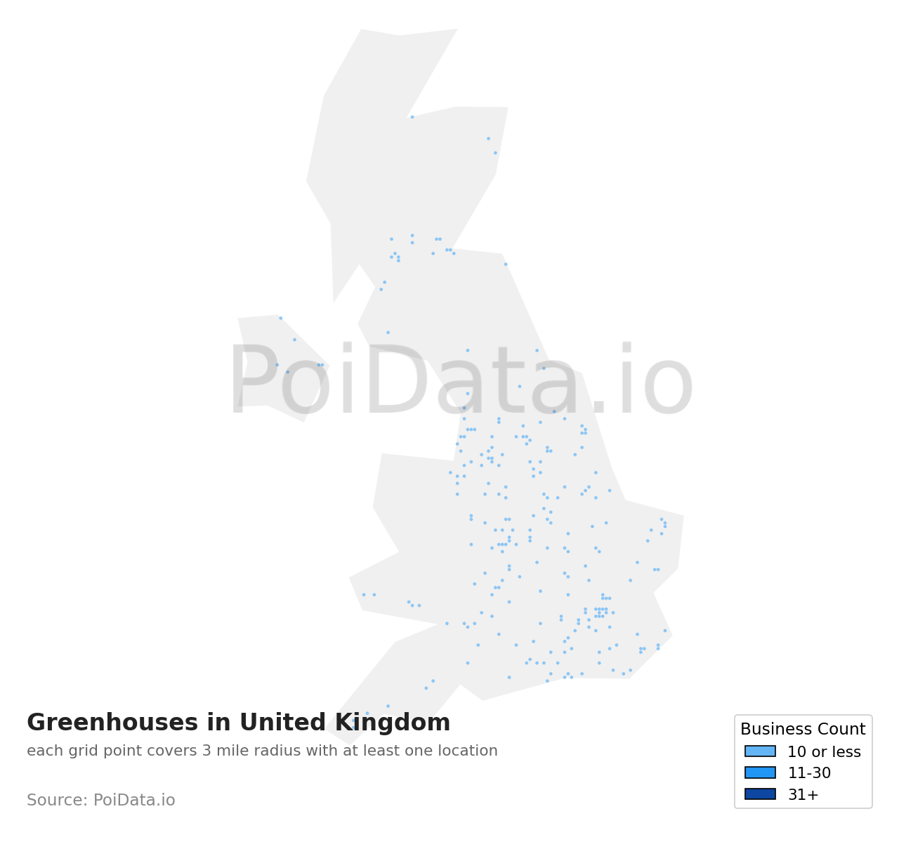 Greenhouse density map for United Kingdom