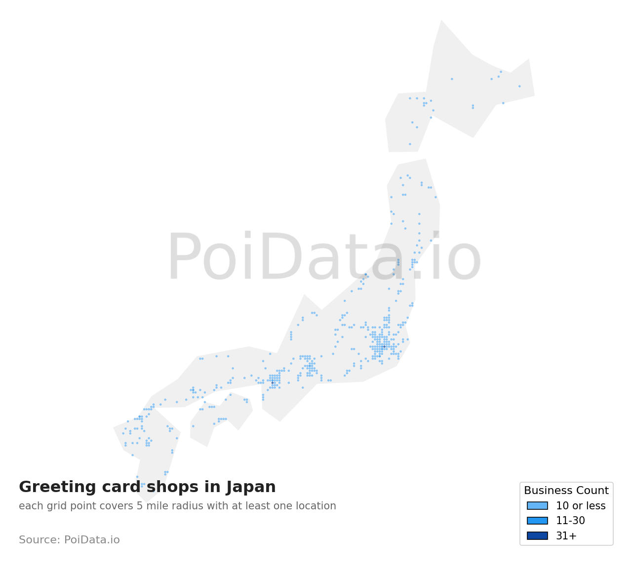 Greeting card shop density map for Kasuya District, Fukuoka, Japan