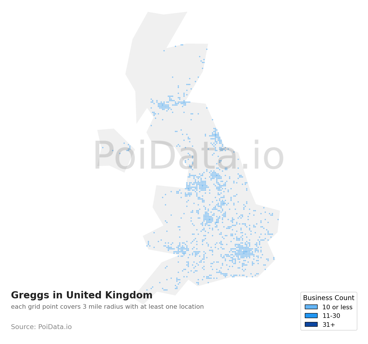 Greggs density map for United Kingdom
