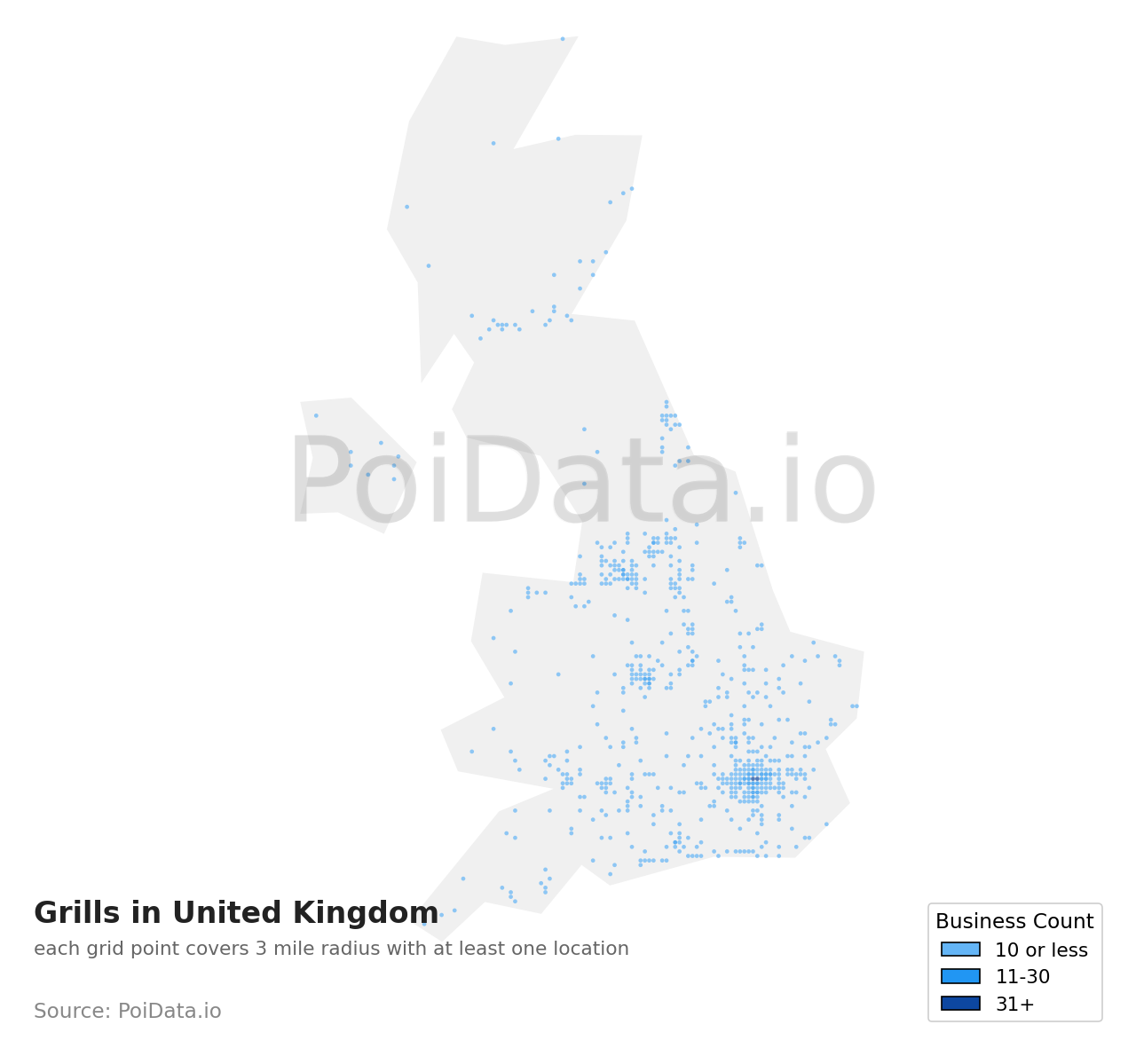 Grill density map for United Kingdom