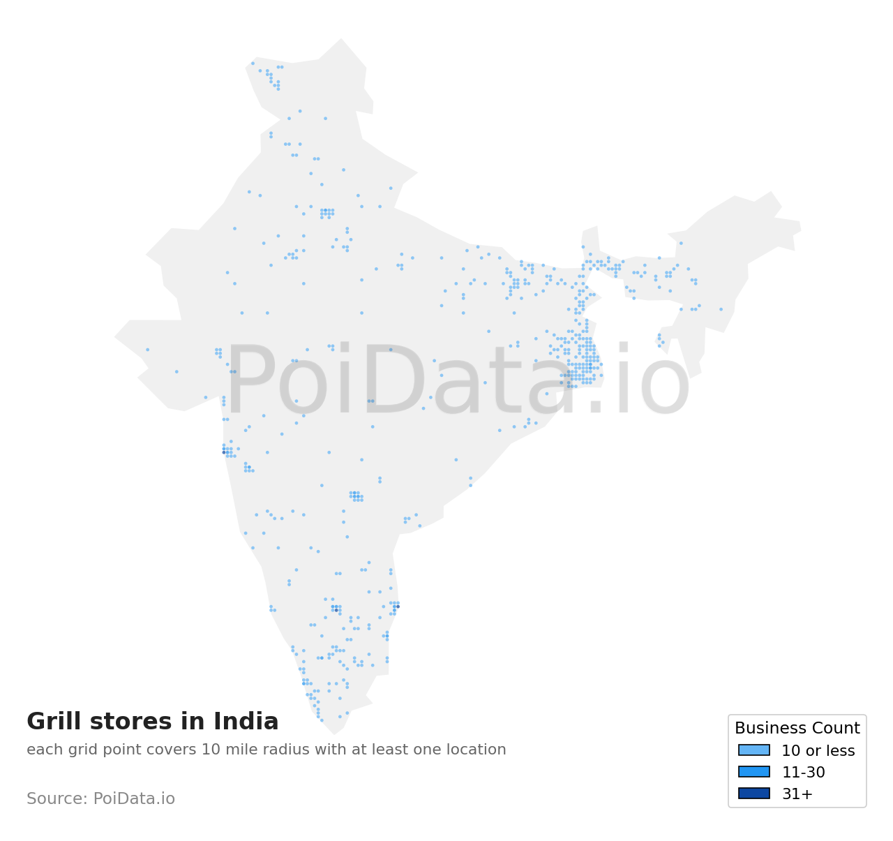Grill store density map for India