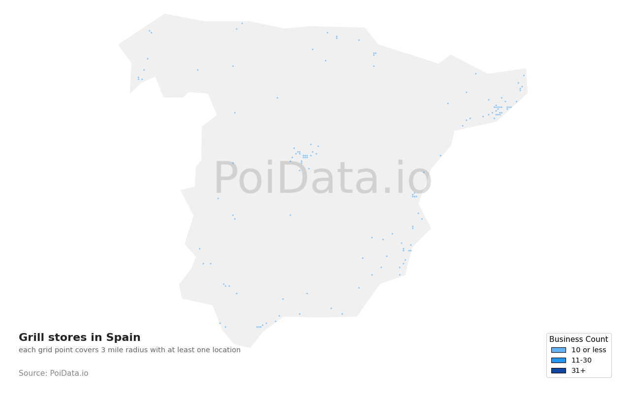 Grill store density map for Spain