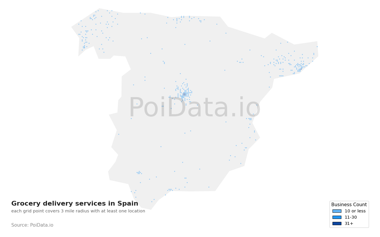Grocery delivery service density map for Spain