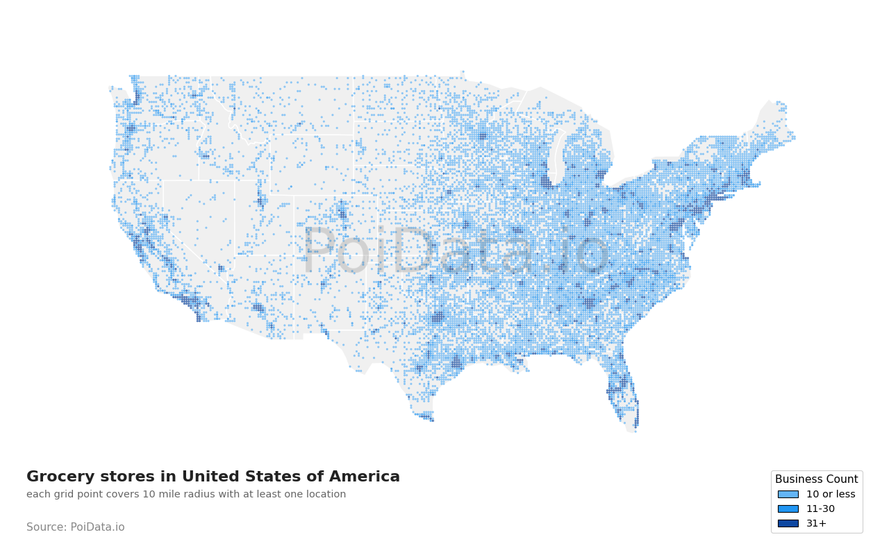 Grocery store density map for Florida, United States