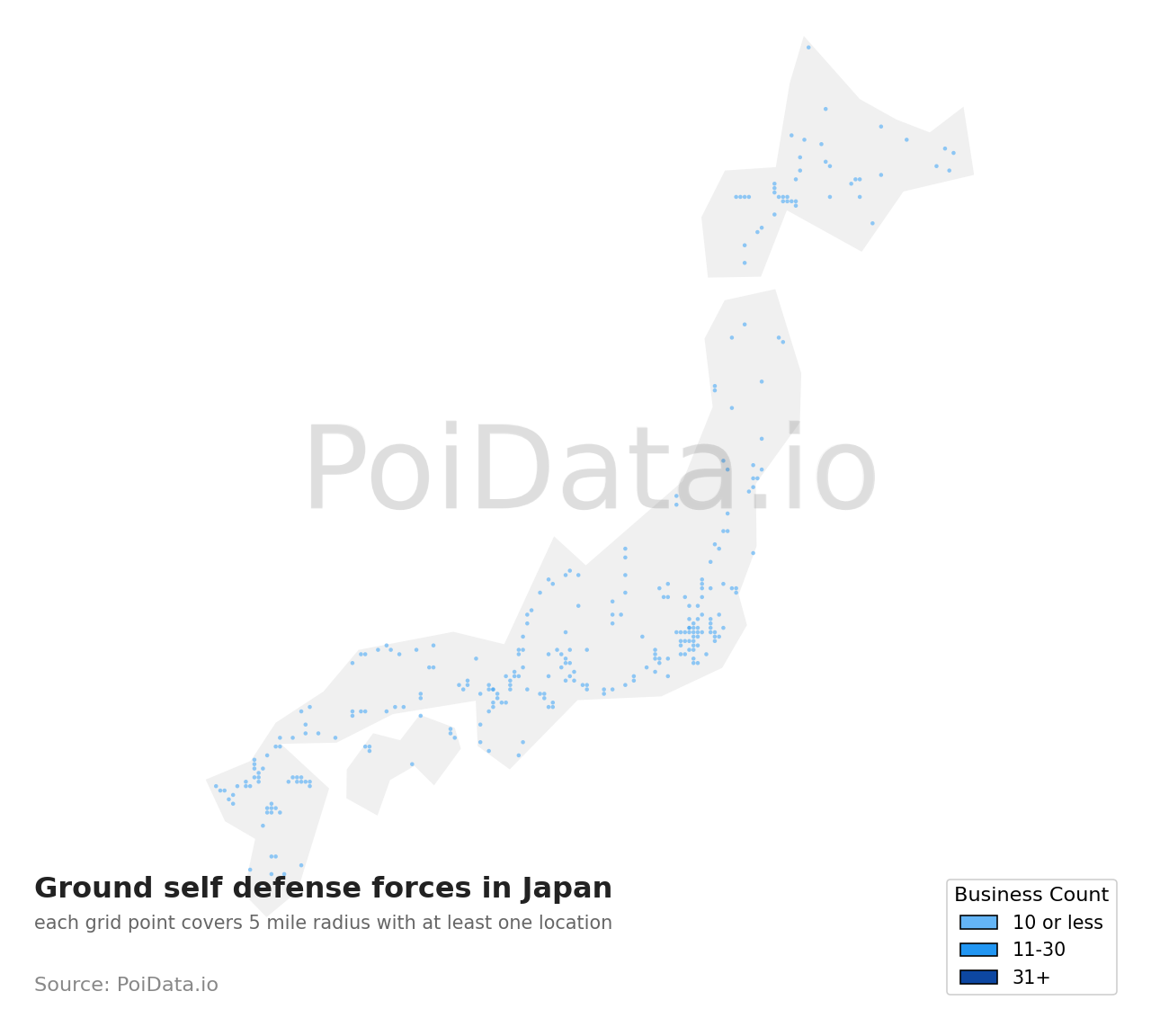 Ground self defense force density map for Japan