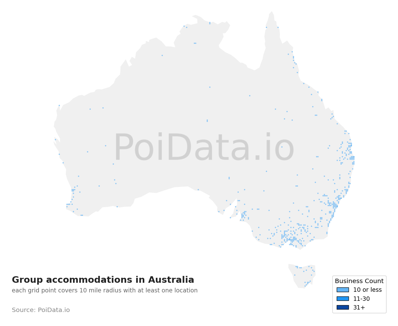 Group accommodation density map for VIC, Australia