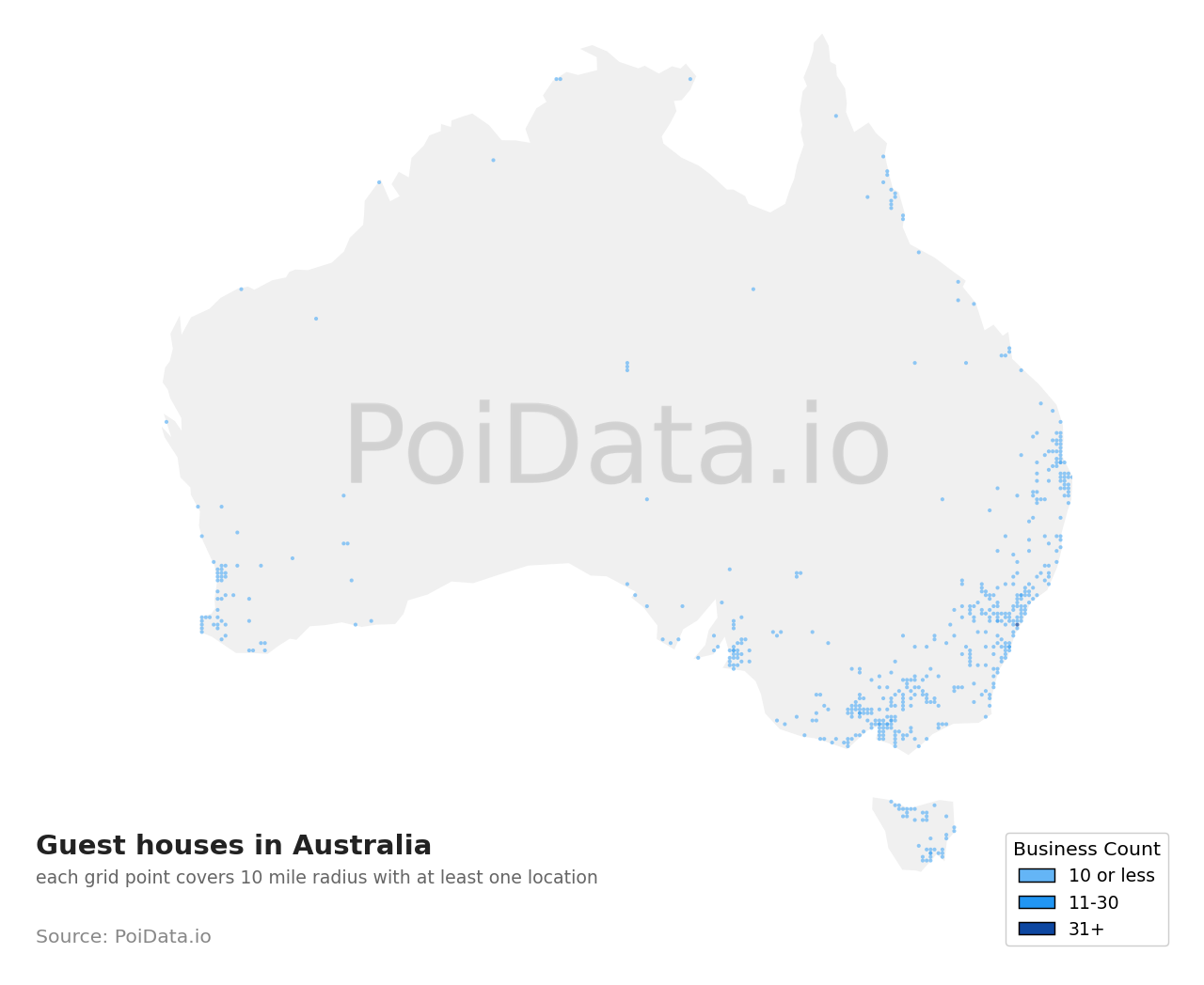 Guest house density map for VIC, Australia