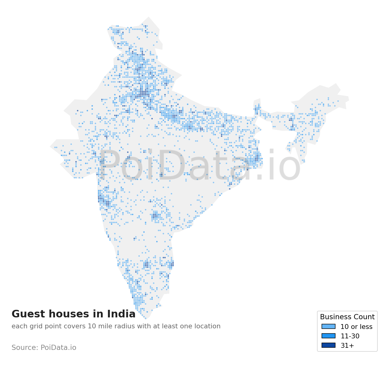 Guest house density map for India