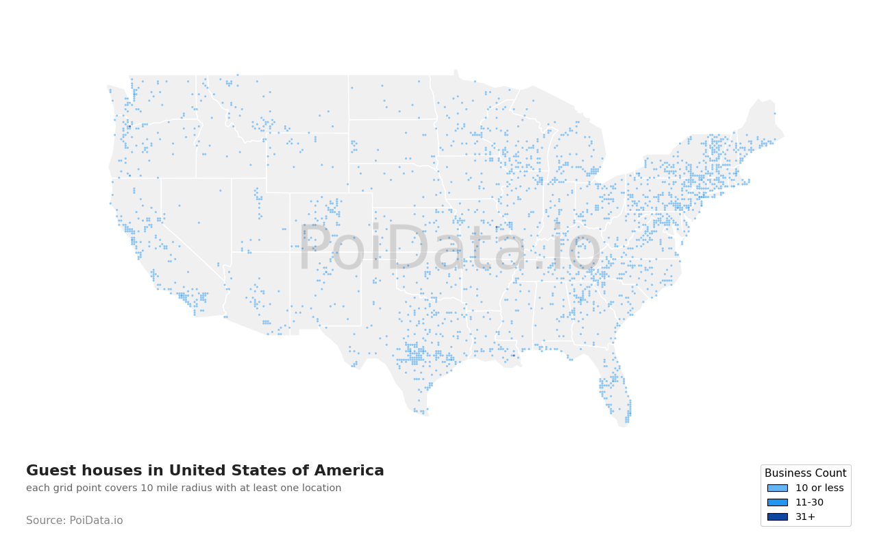 Guest house density map for Florida, United States