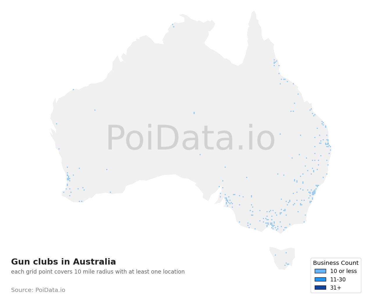 Gun club density map for QLD, Australia