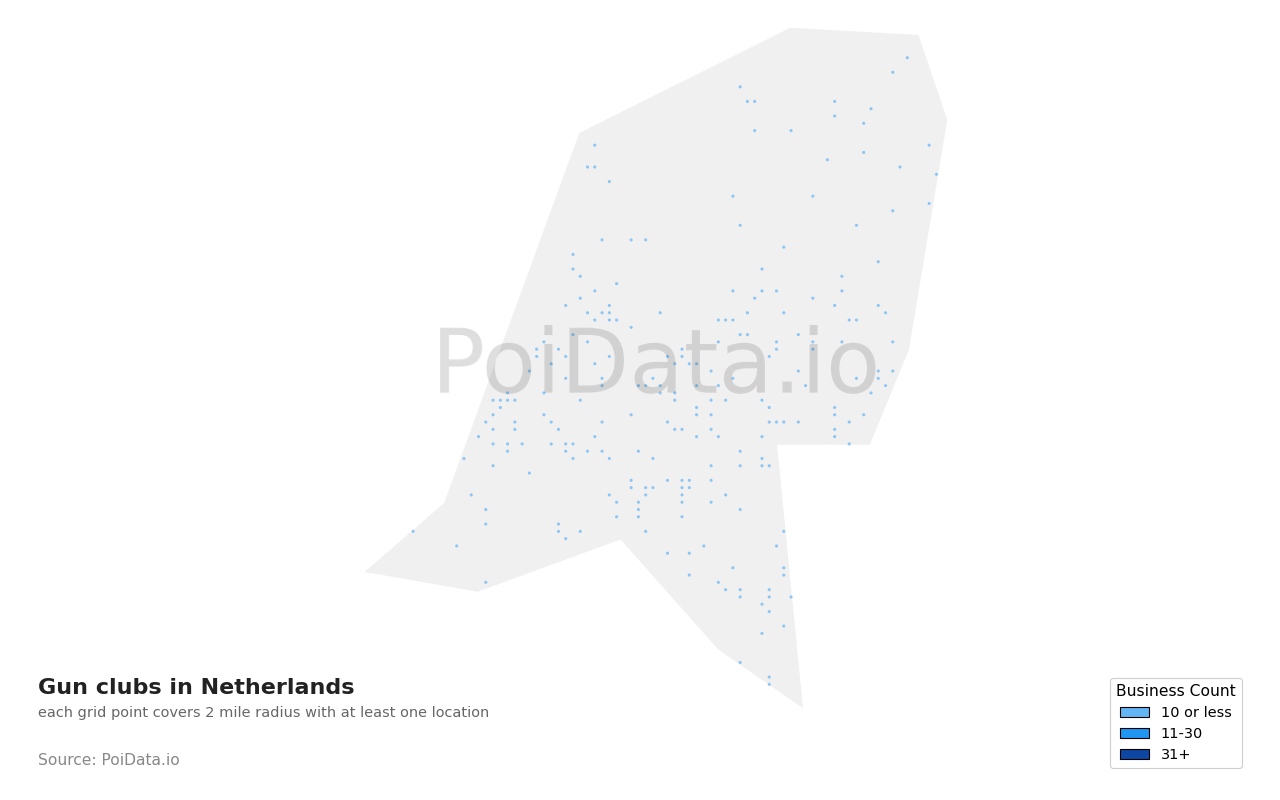 Gun club density map for Netherlands