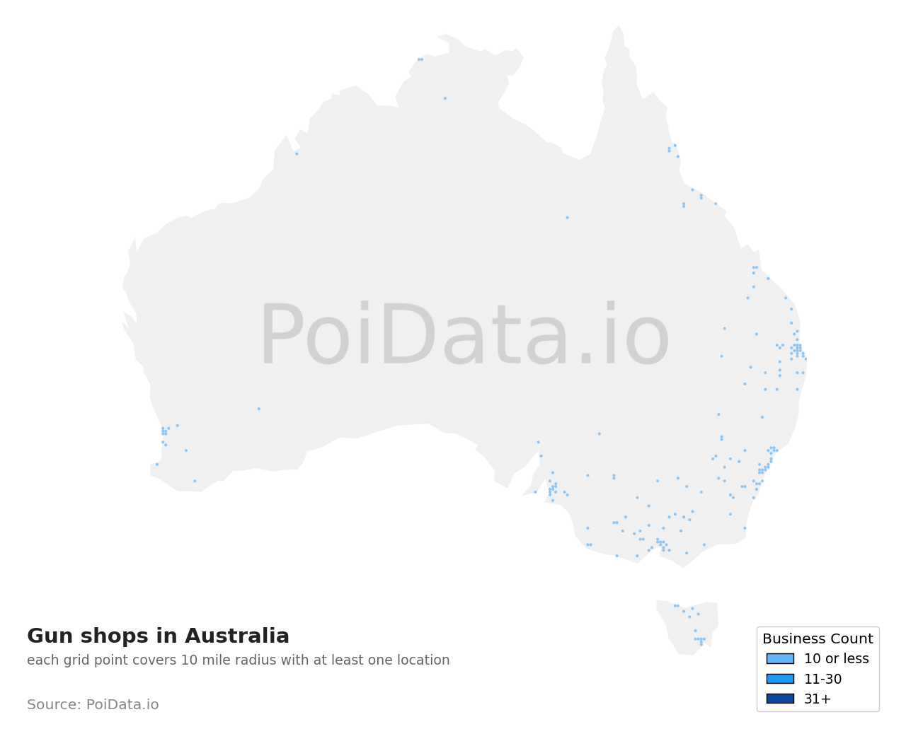Gun shop density map for QLD, Australia