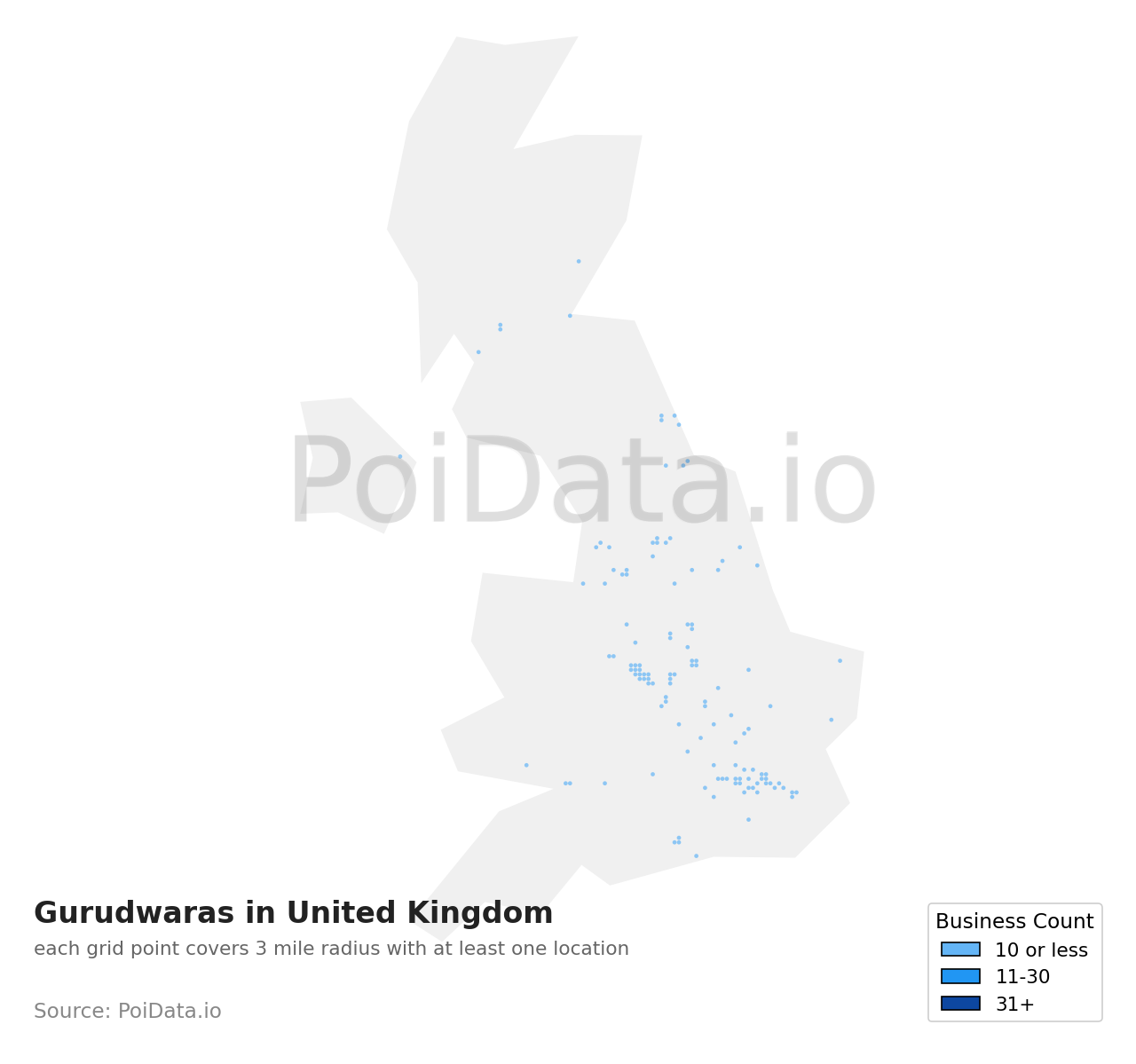 Gurudwara density map for United Kingdom