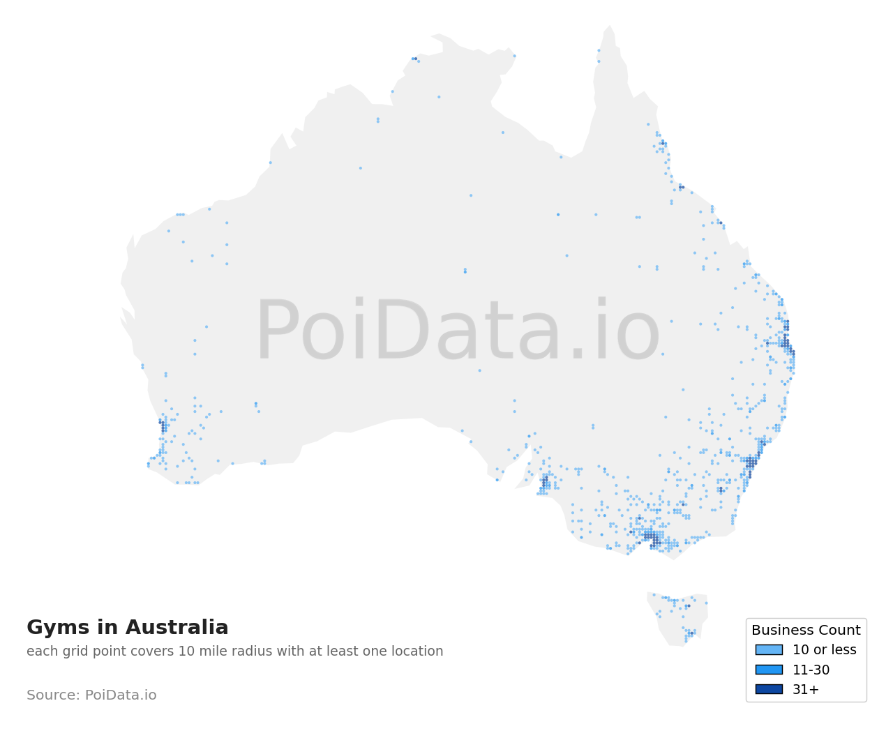 Gym density map for Australia