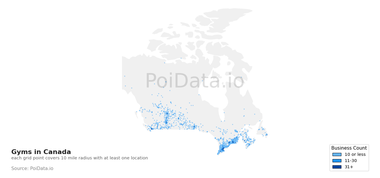Gym density map for British Columbia, Canada