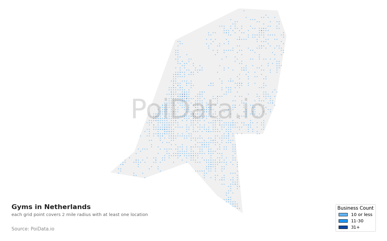Gym density map for Netherlands