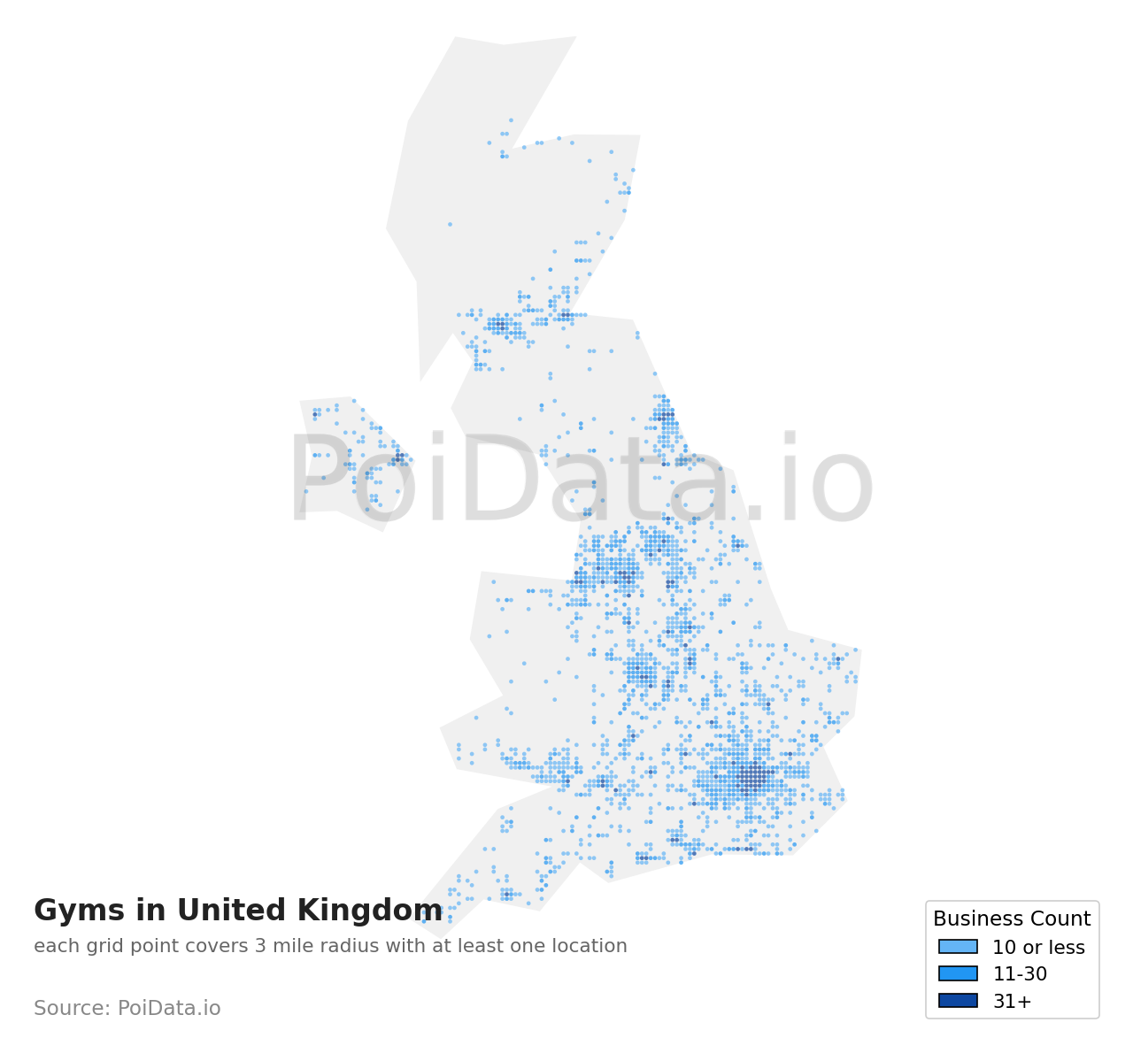 Gym density map for United Kingdom