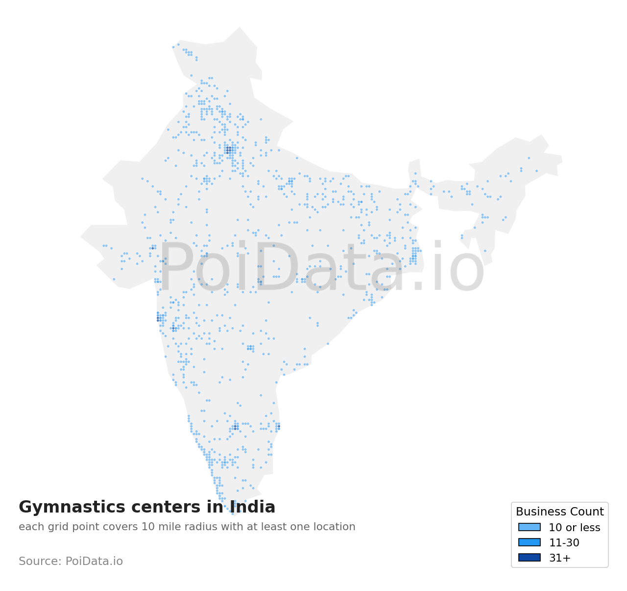 Gymnastics center density map for India