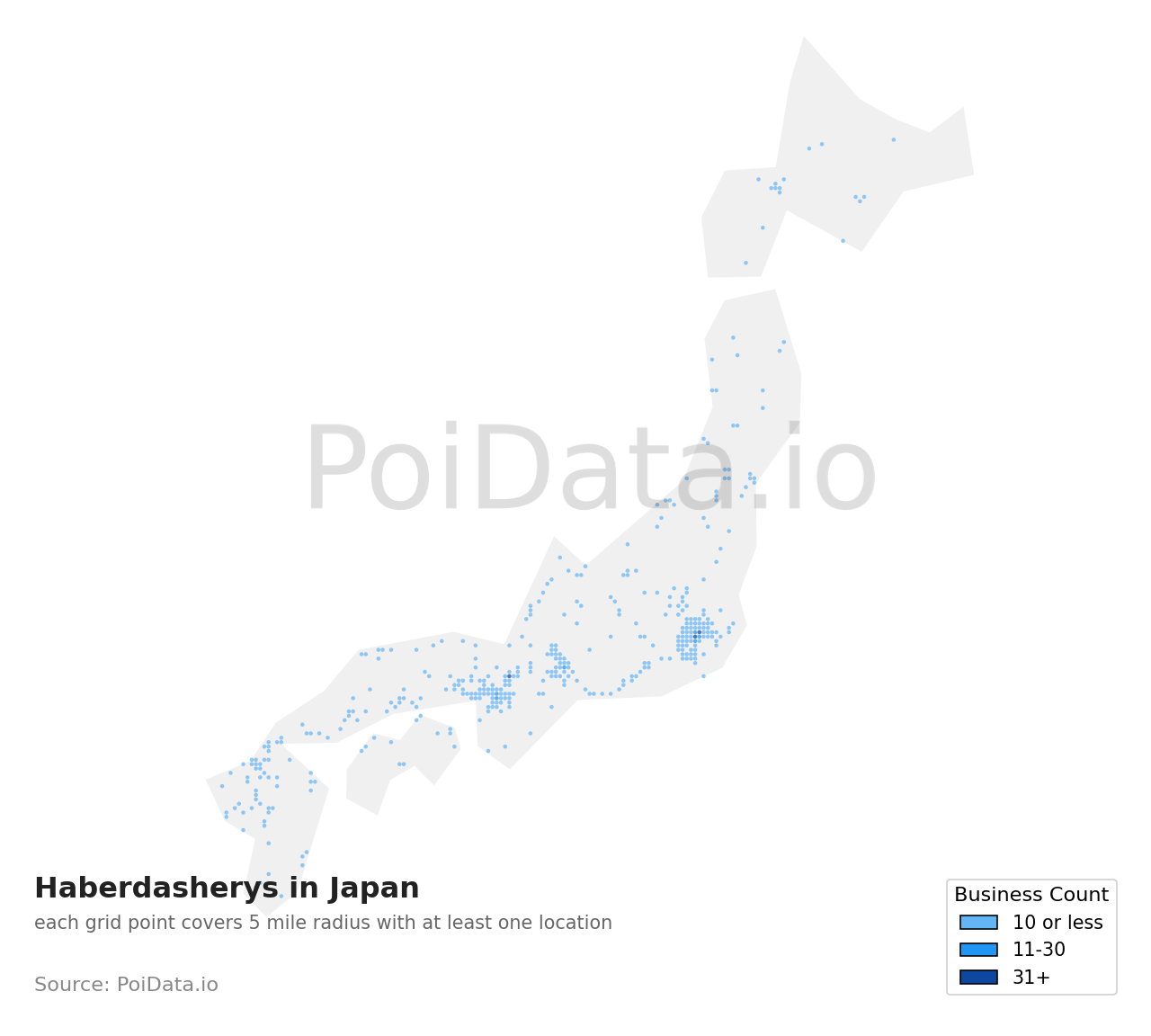 Haberdashery density map for Japan