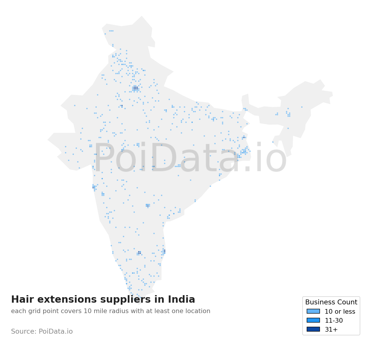 Hair extensions supplier density map for India