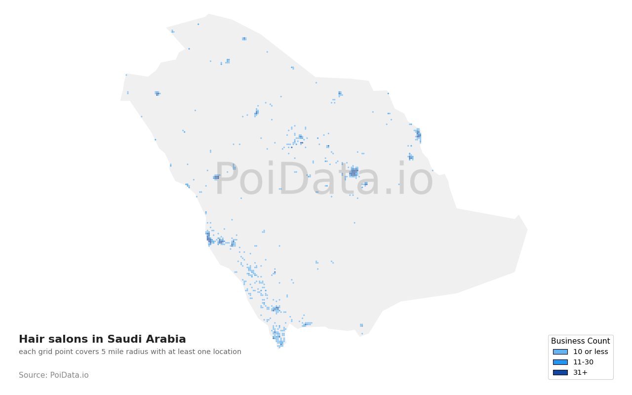 Hair salon density map for Saudi Arabia
