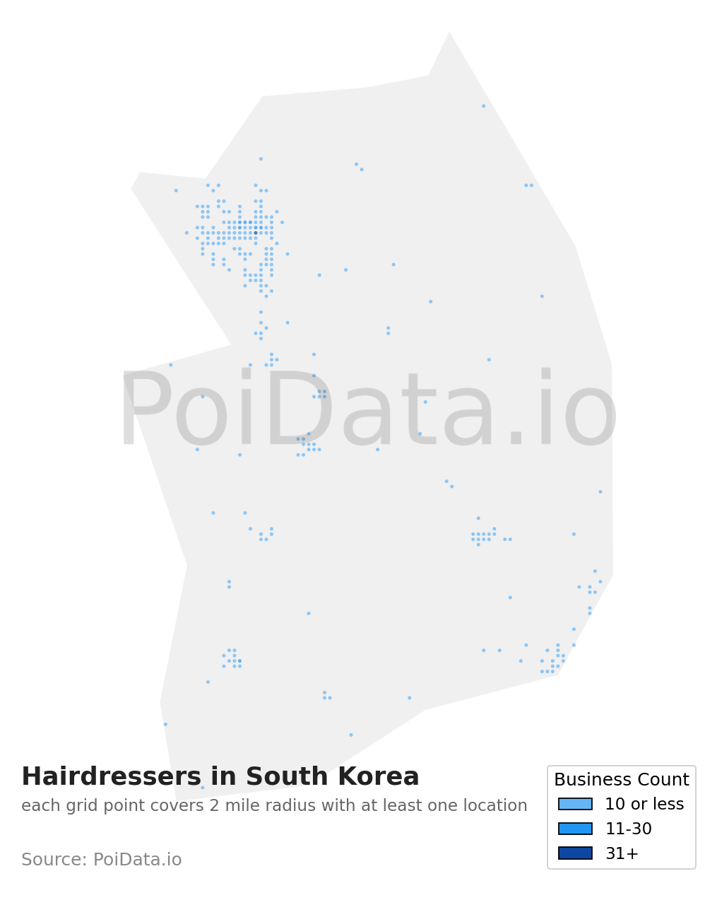 Hairdresser density map for South Korea