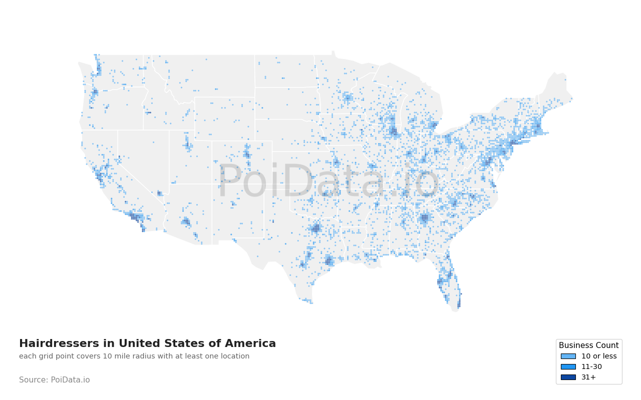 Hairdresser density map for Florida, United States