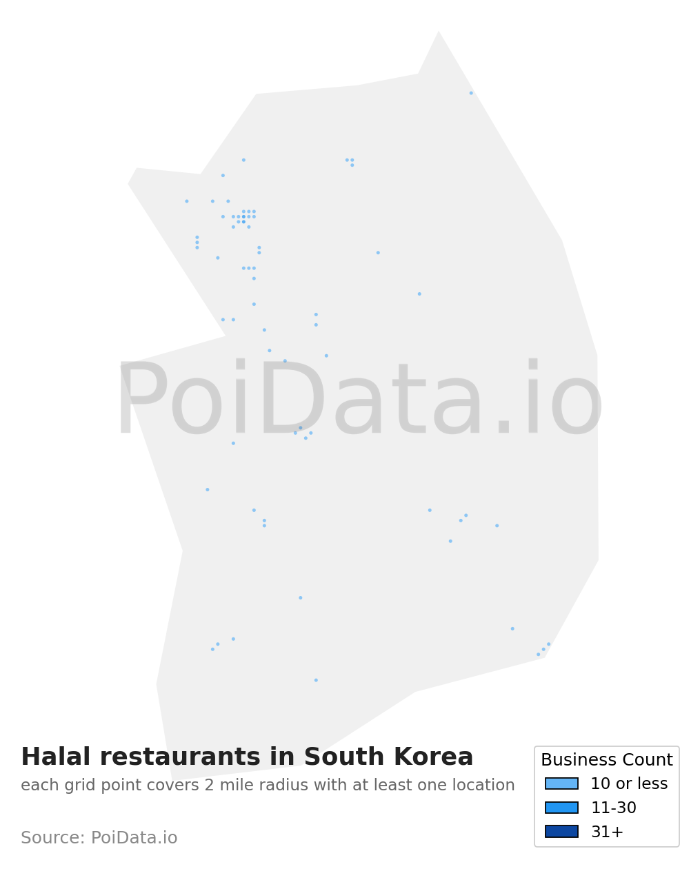 Halal restaurant density map for South Korea