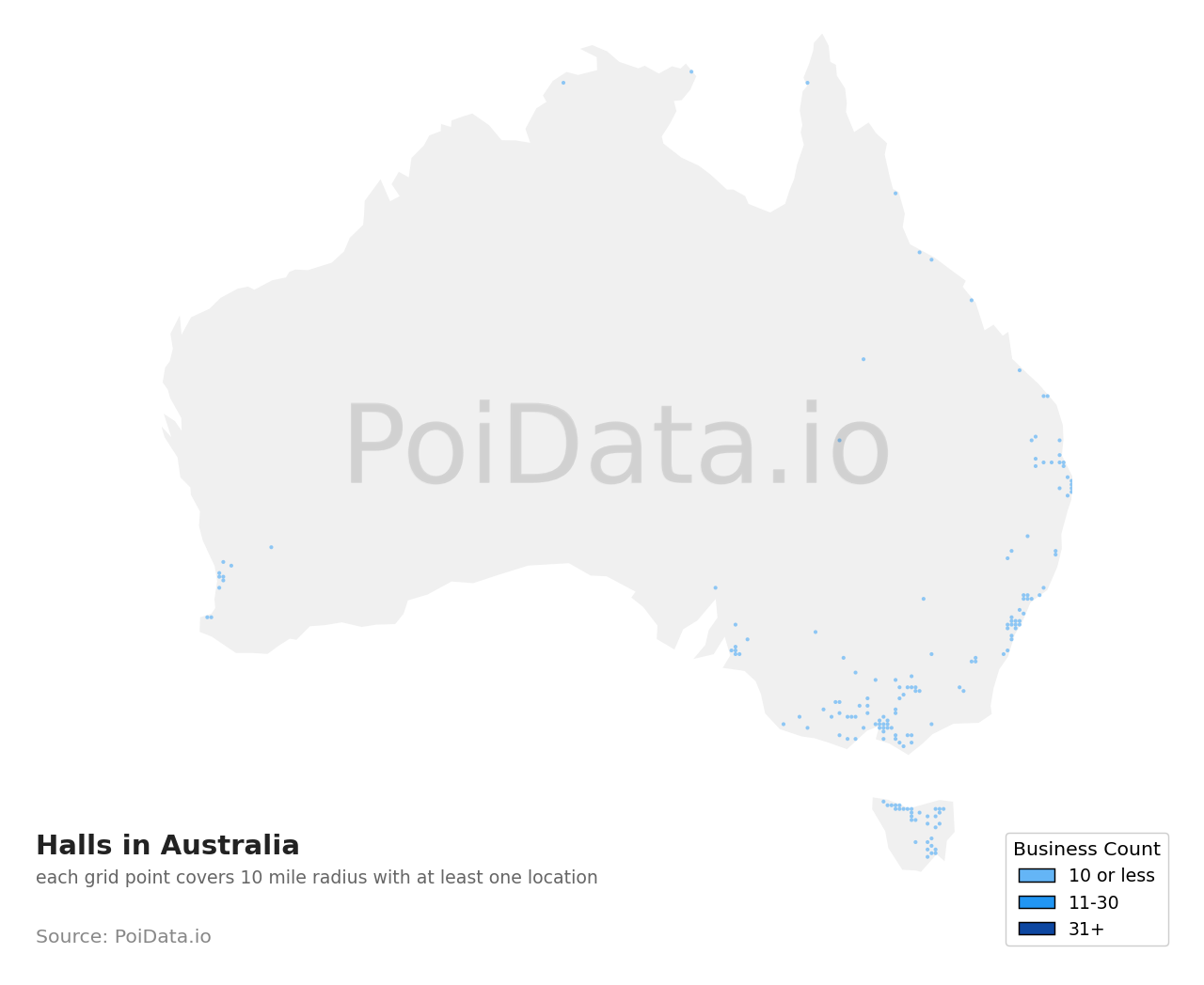 Hall density map for Tasmania, Australia