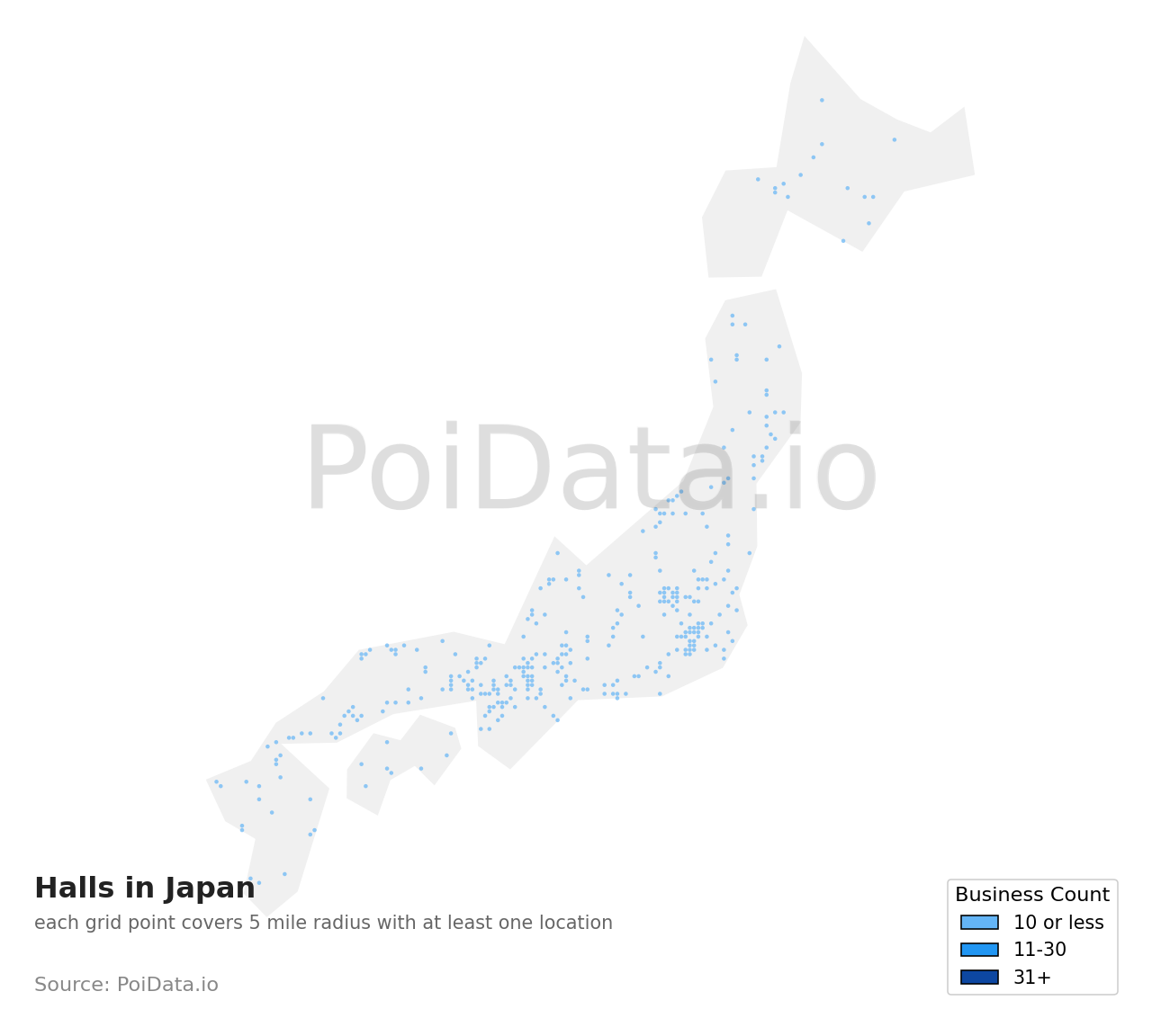 Hall density map for Japan