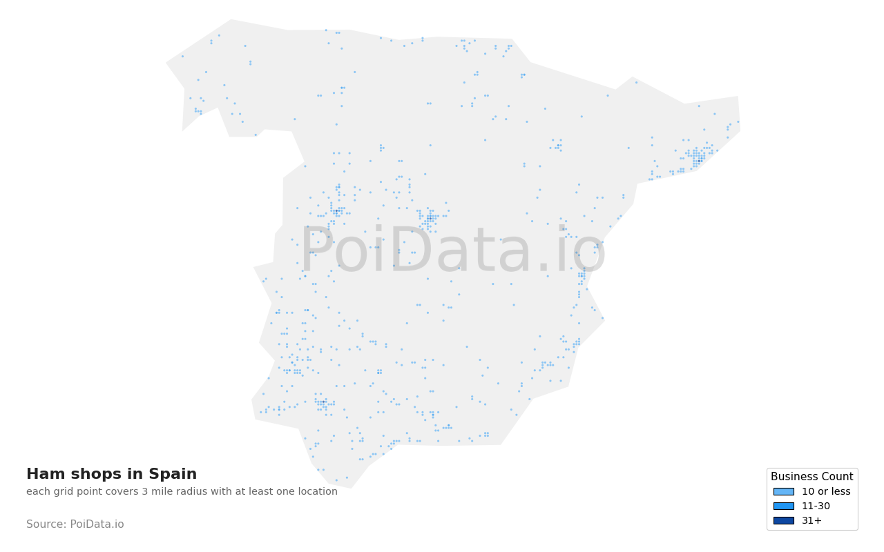 Ham shop density map for Spain