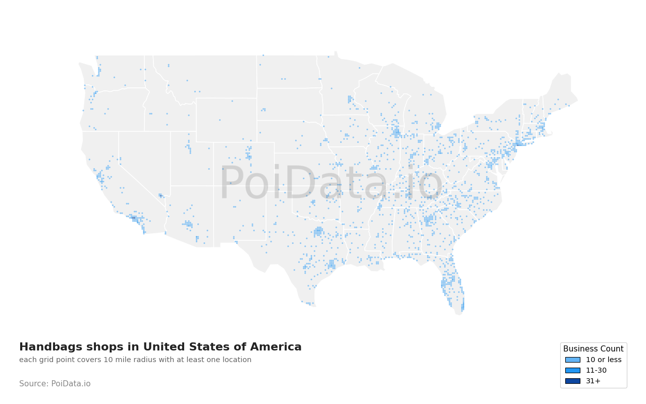 Handbags shop density map for Ohio, United States
