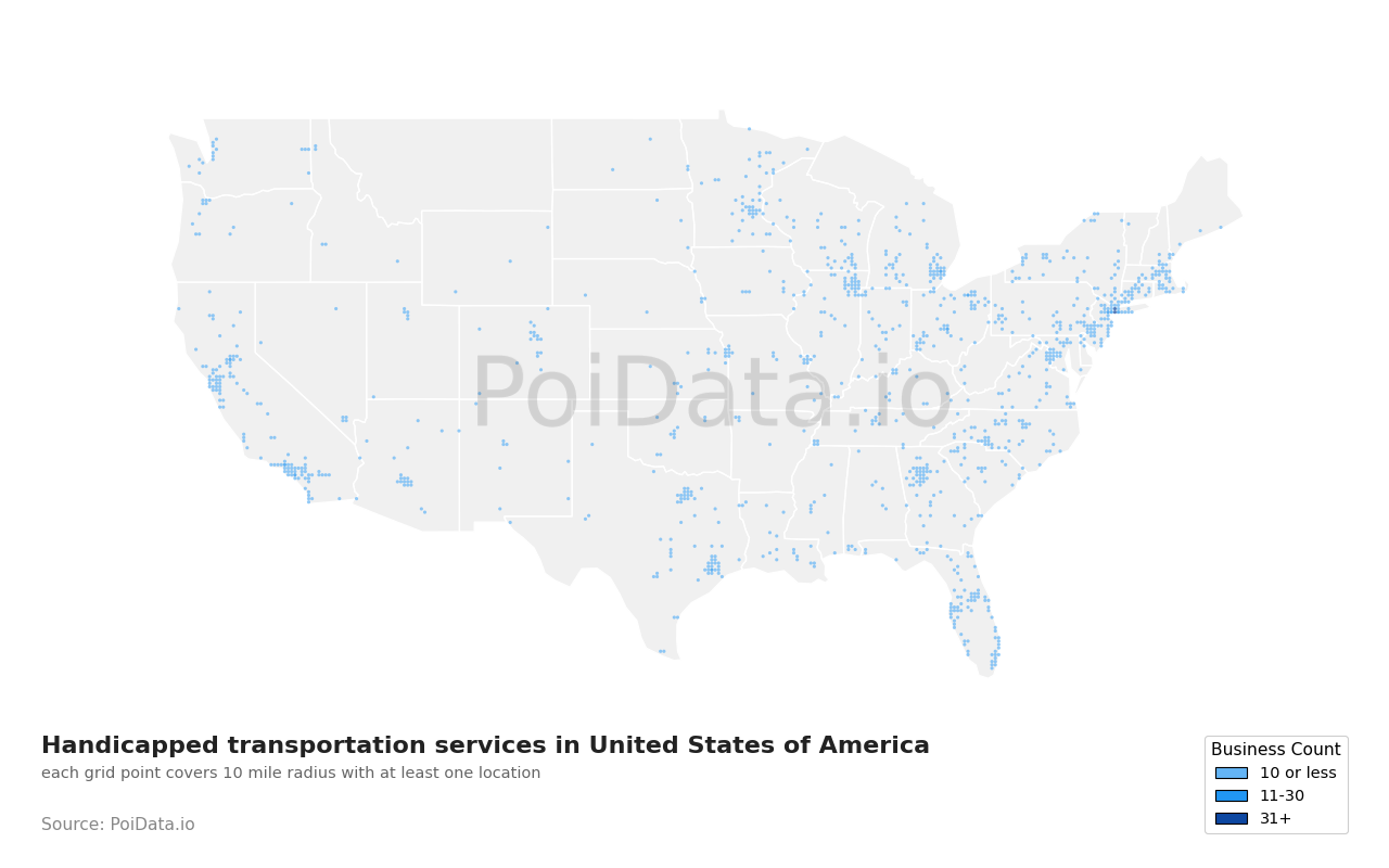 Handicapped transportation service density map for Minnesota, United States