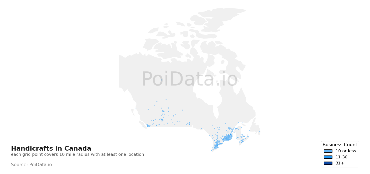 Handicraft density map for Alberta, Canada