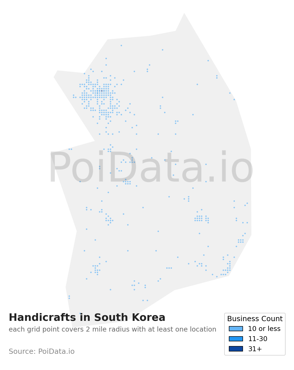 Handicraft density map for South Korea