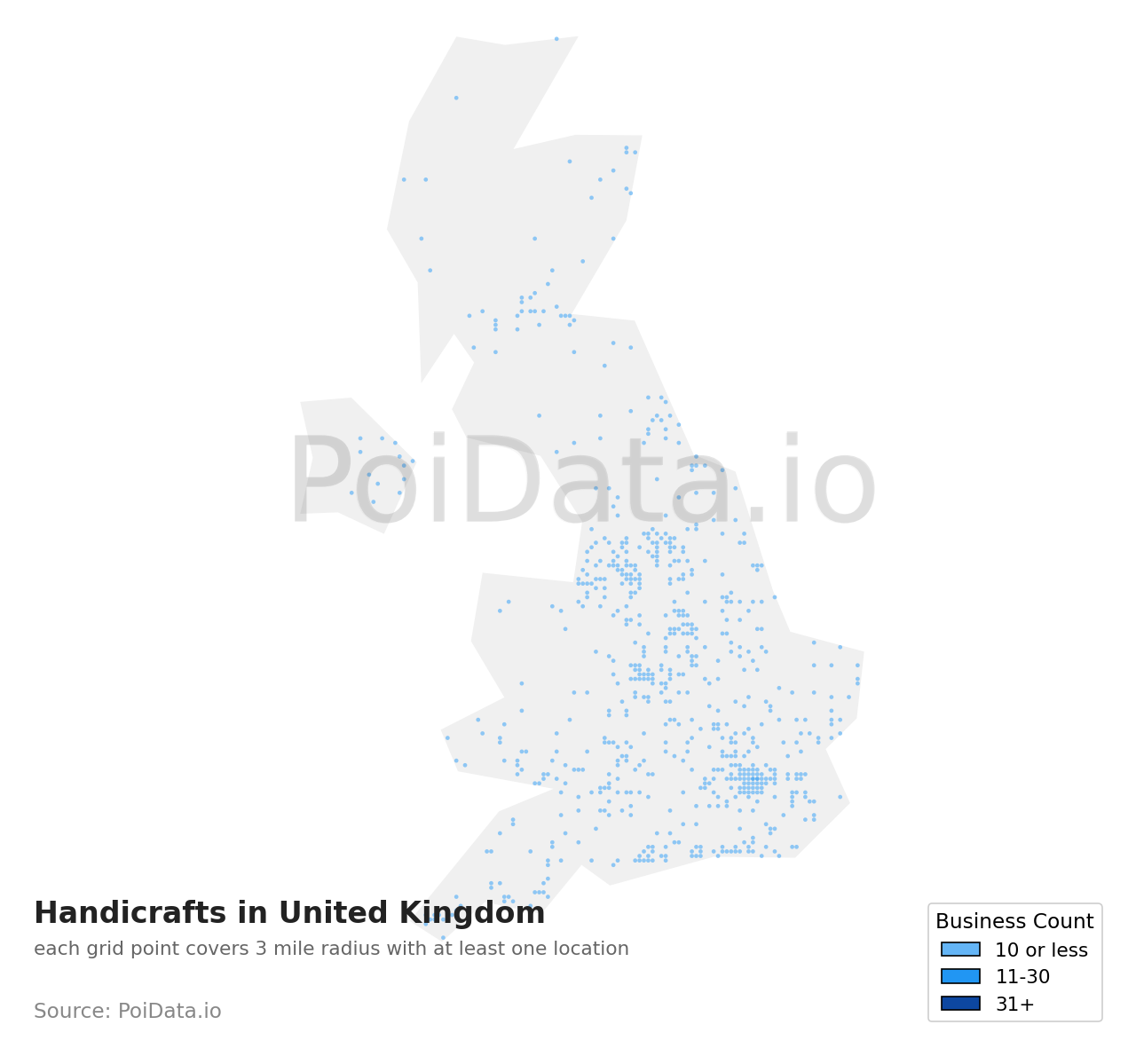 Handicraft density map for United Kingdom