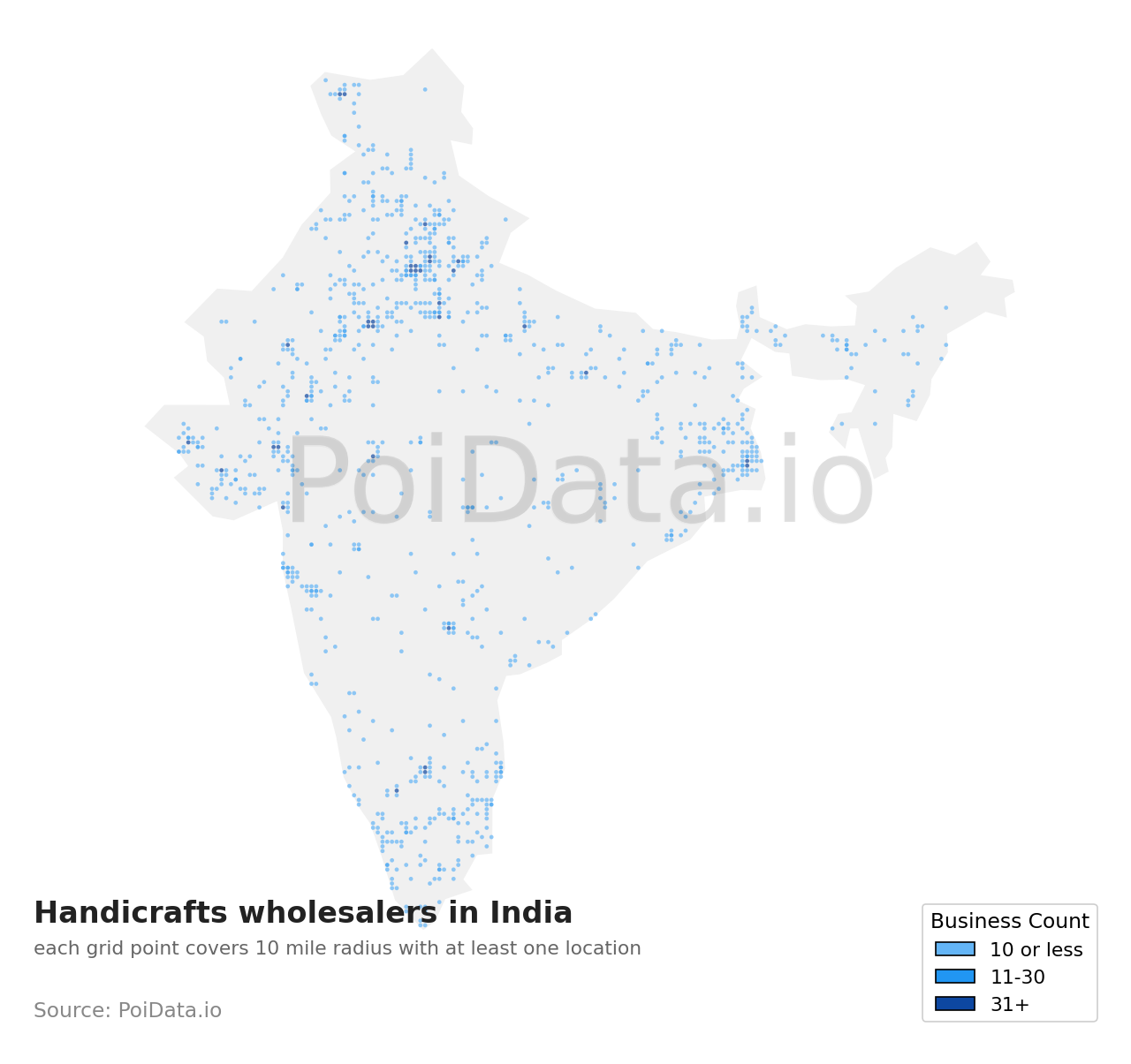 Handicrafts wholesaler density map for India