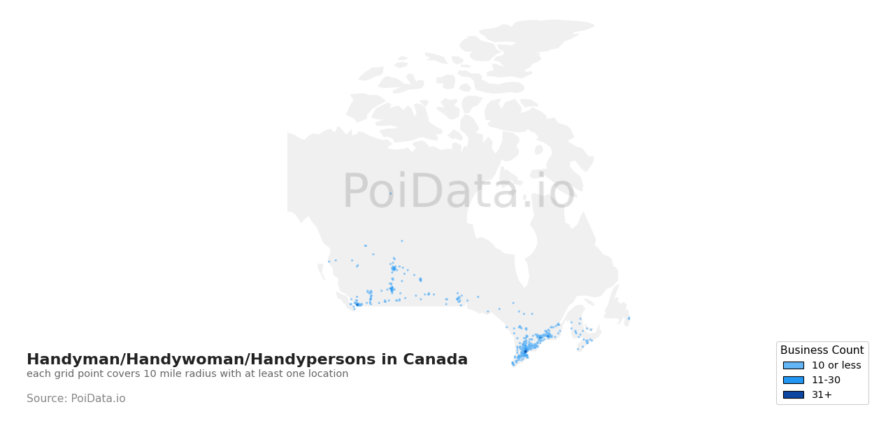 Handyman/Handywoman/Handyperson density map for British Columbia, Canada