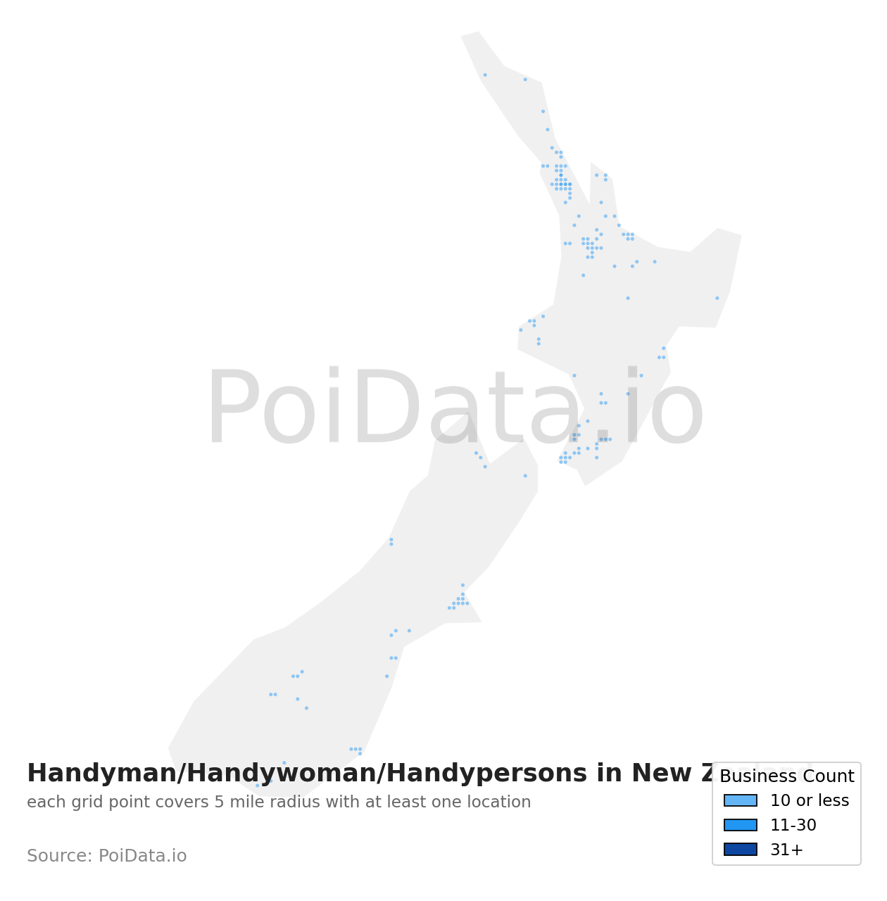 Handyman/Handywoman/Handyperson density map for New Zealand