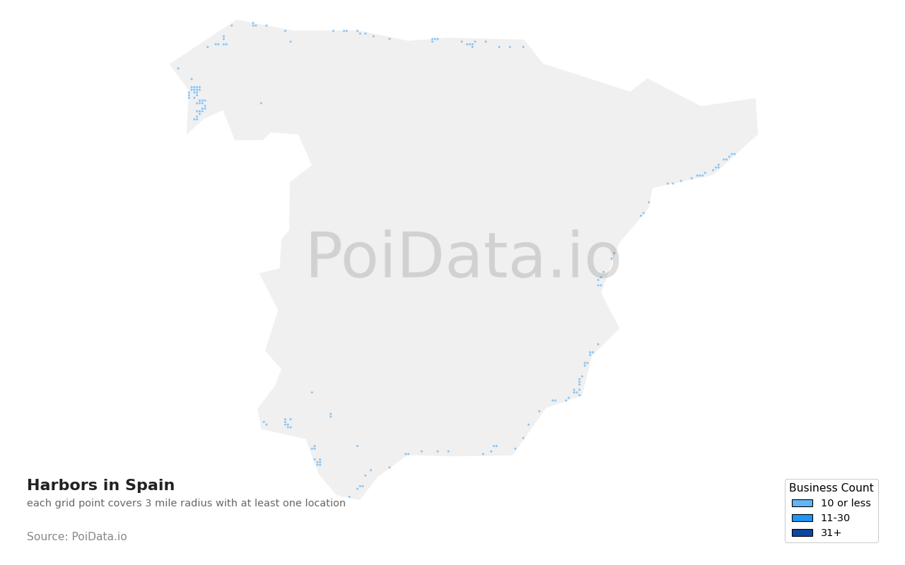 Harbor density map for Spain