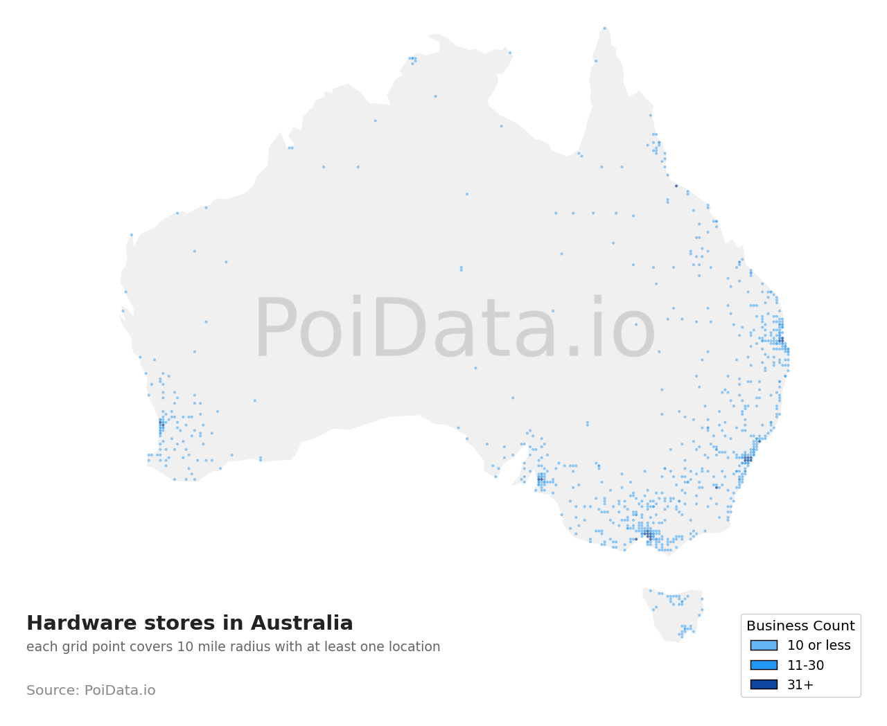 Hardware store density map for ACT, Australia
